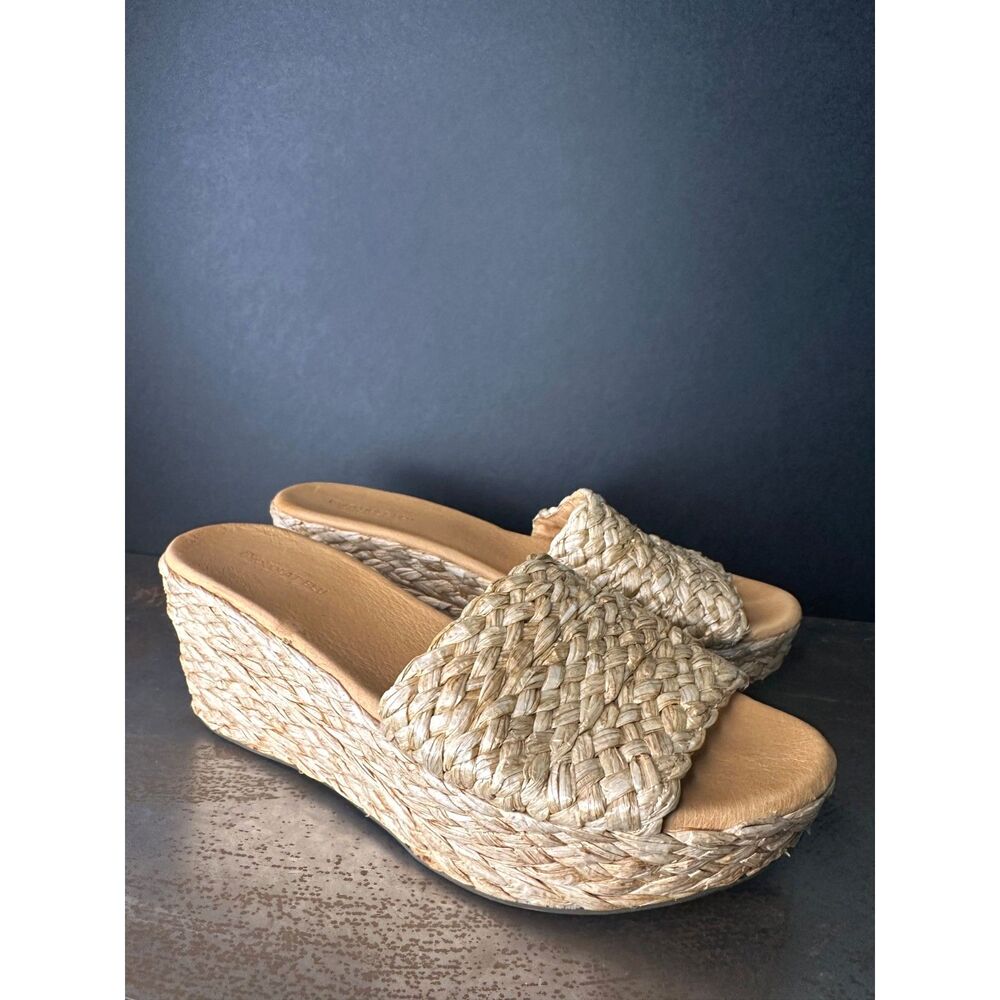 Chocolat Blu Slide Sandal 10 Wedge Platform Raffia Resortwear Coastal Tan Yunis